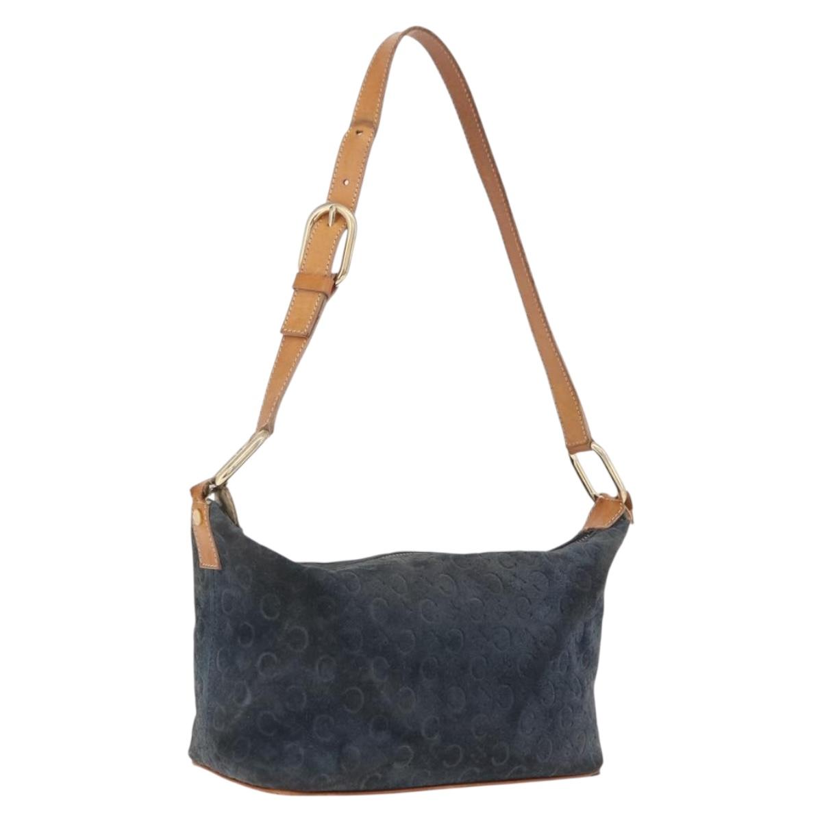 CELINE C Macadam Shoulder Bag Suede Green Gold Tone Auth bs37751