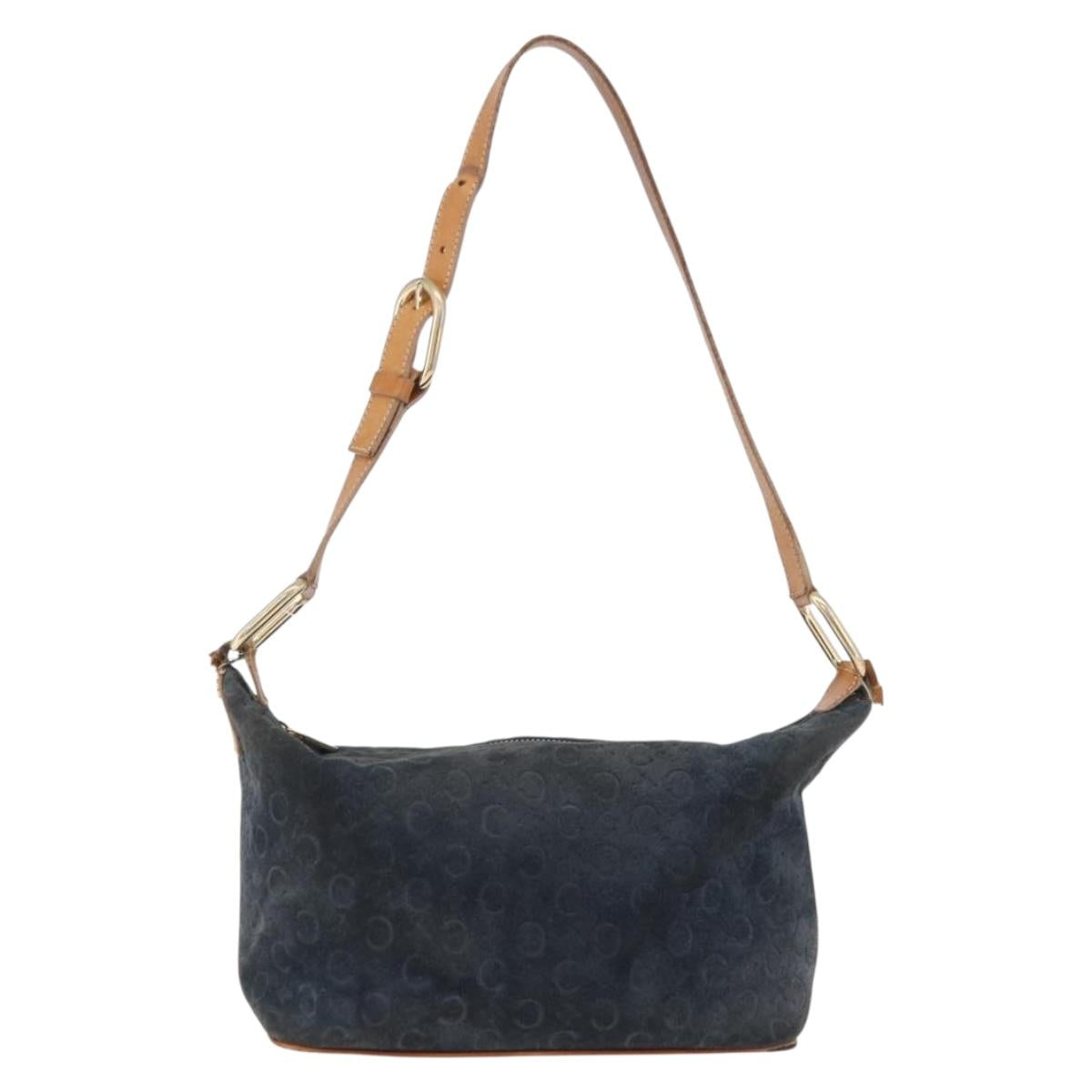 CELINE C Macadam Shoulder Bag Suede Green Gold Tone Auth bs37751