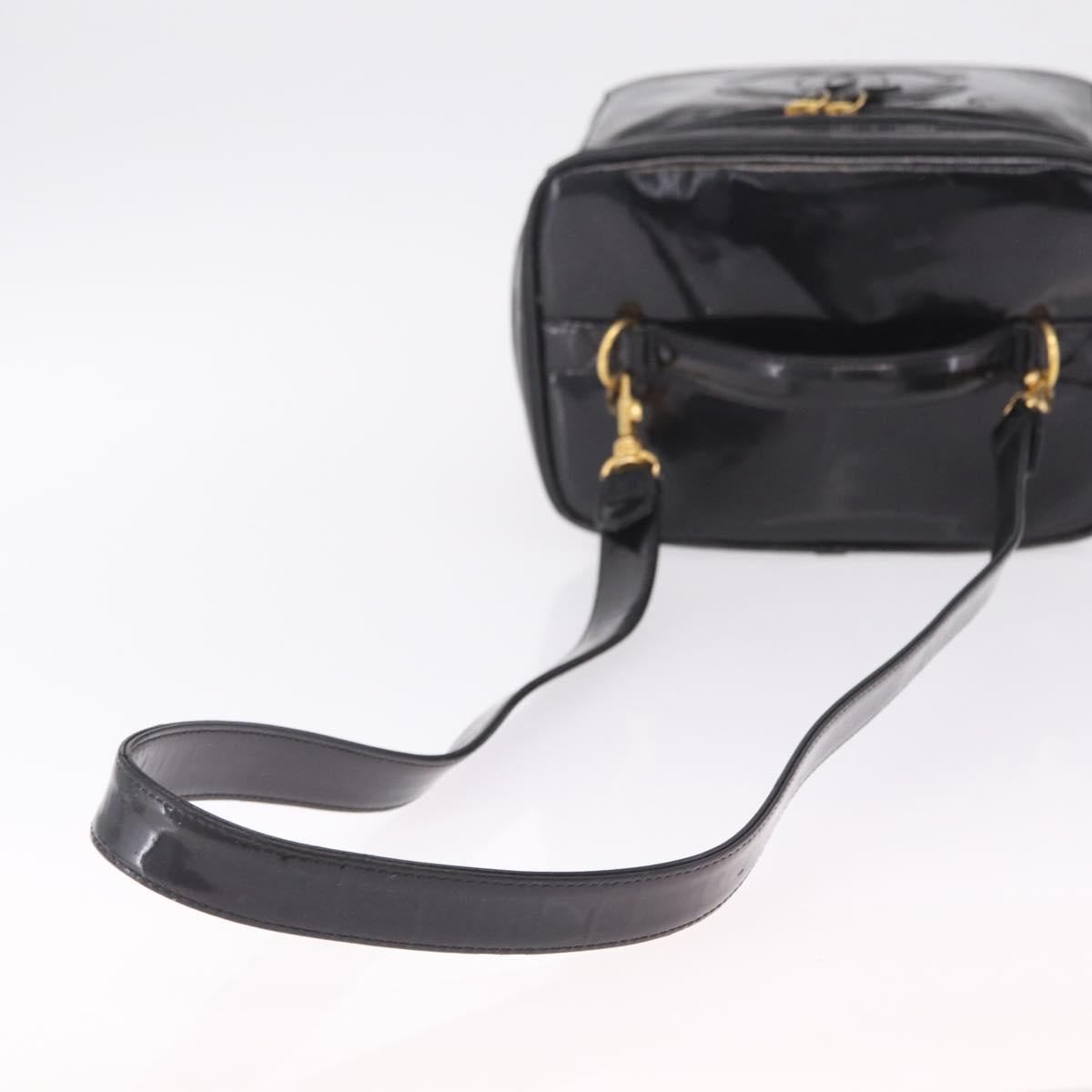 CHANEL Vanity Cosmetic Pouch Patent 2way Black Gold Tone CC Auth bs37755
