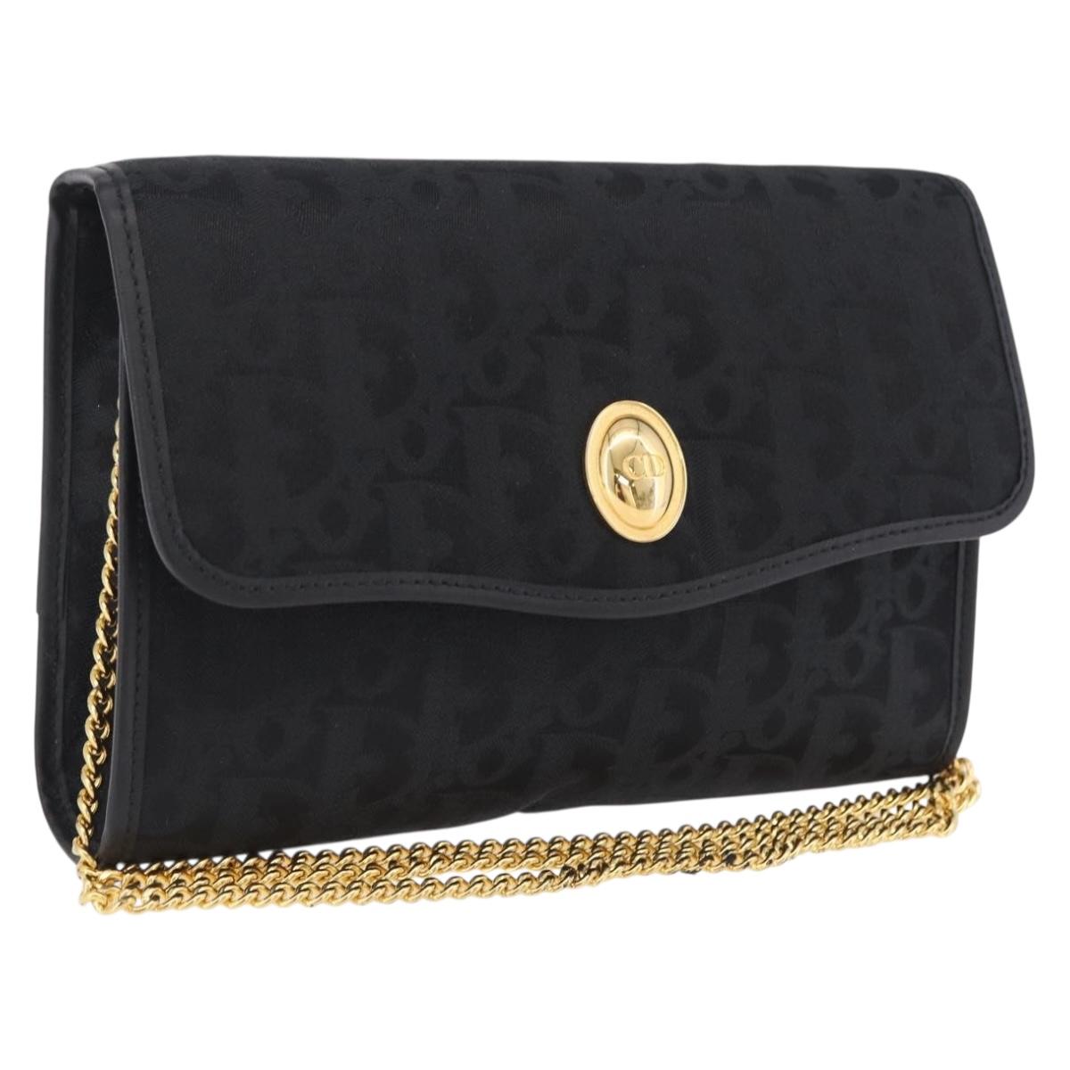 Christian Dior Trotter Canvas Chain Shoulder Bag Black Gold Tone Auth bs37756