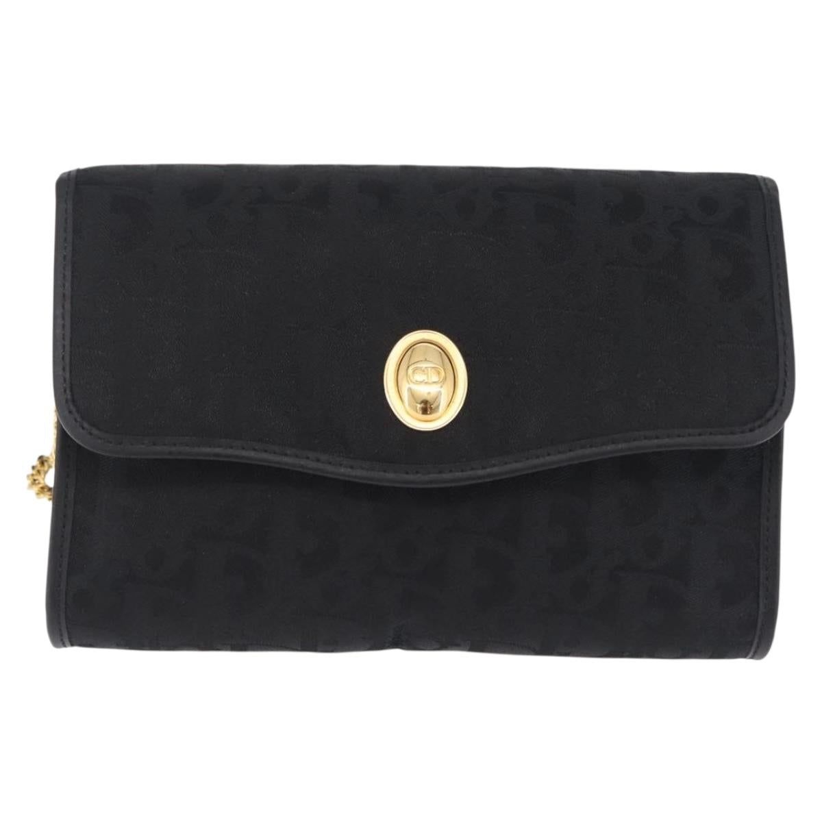 Christian Dior Trotter Canvas Chain Shoulder Bag Black Gold Tone Auth bs37756