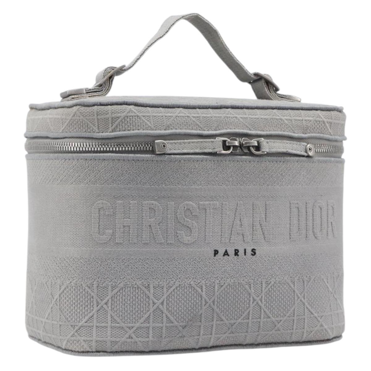Christian Dior D-Lite Vanity Cosmetic Pouch Canvas Gray Silver Auth bs37762