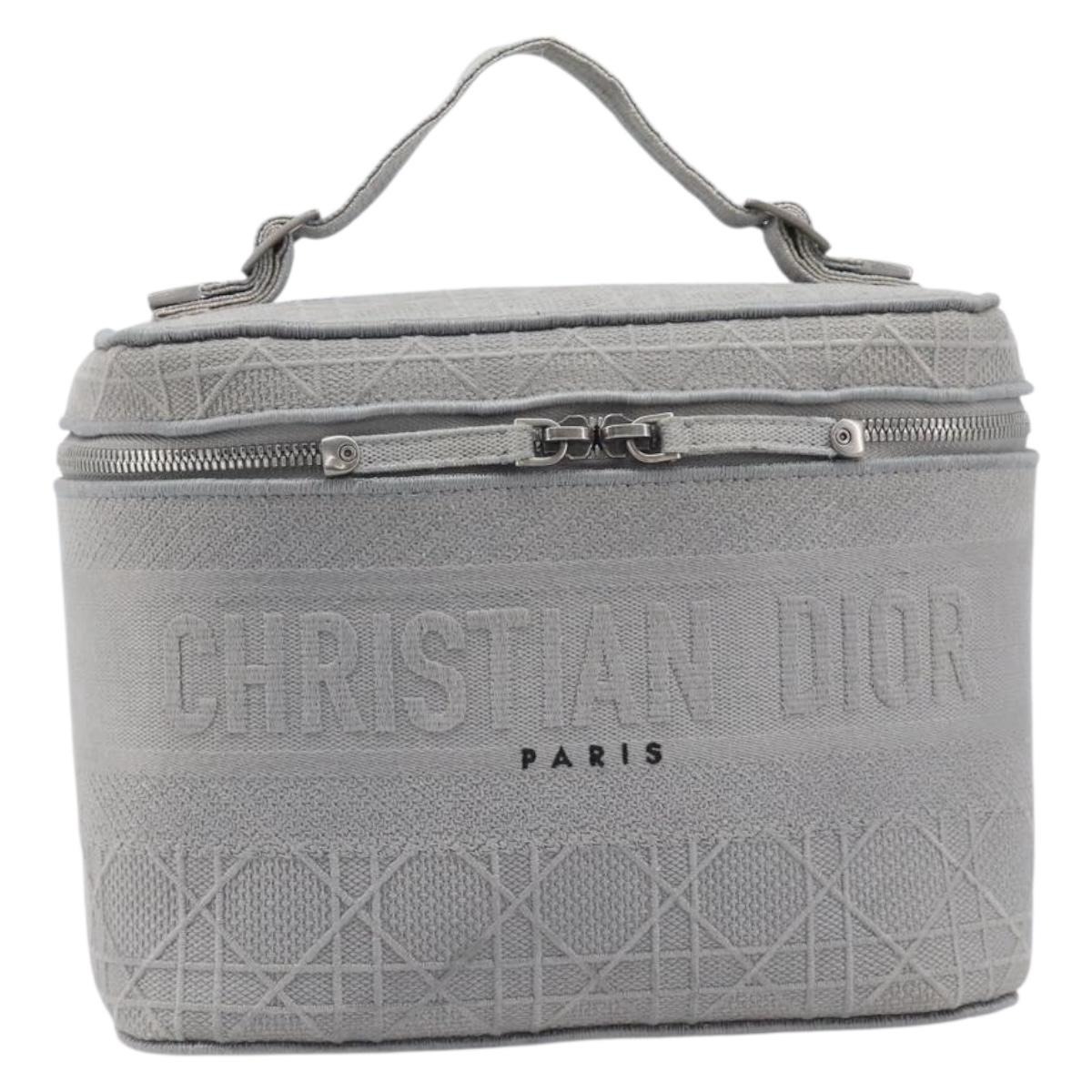 Christian Dior D-Lite Vanity Cosmetic Pouch Canvas Gray Silver Auth bs37762
