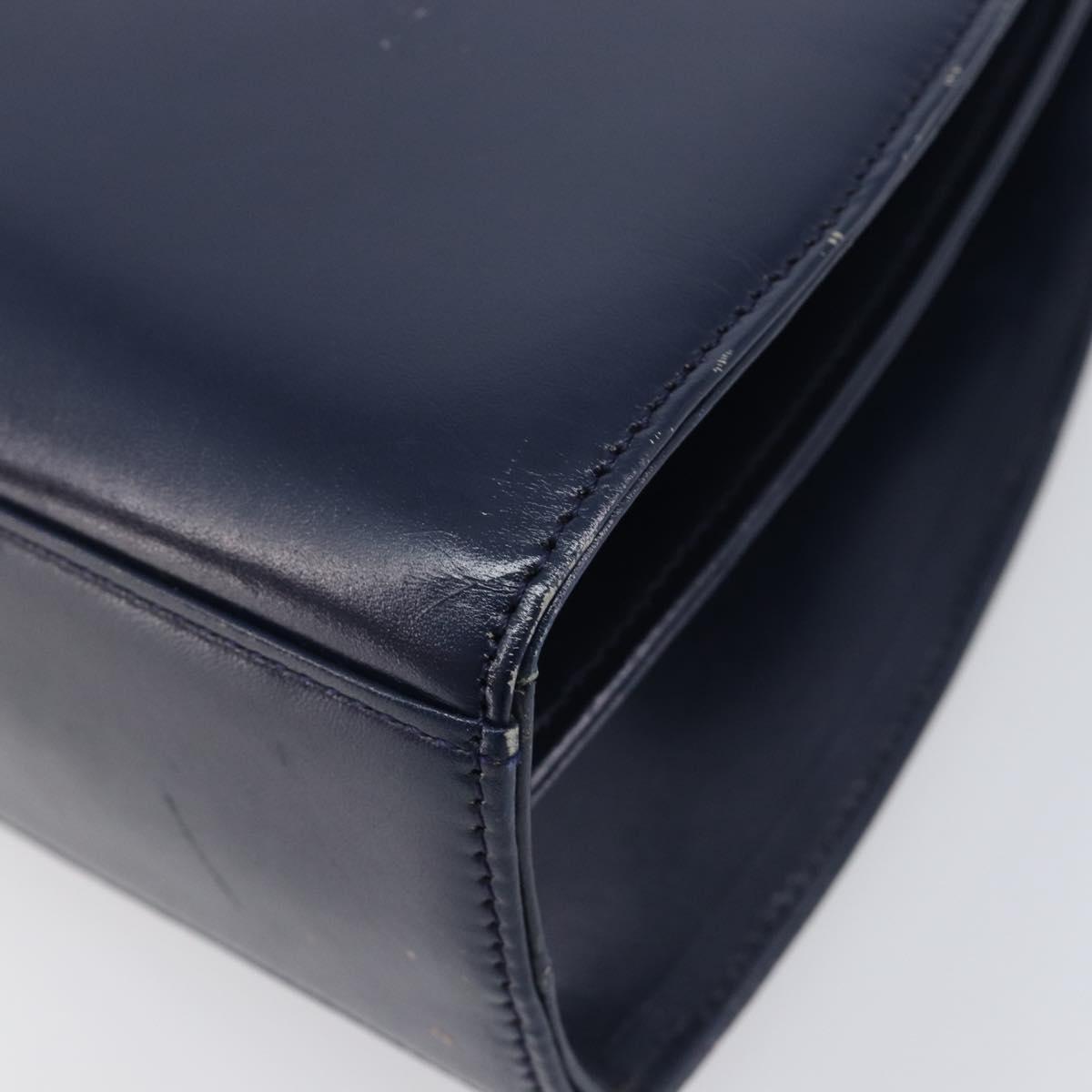 GIVENCHY Hand Bag Leather Navy Gold Tone Auth bs37763