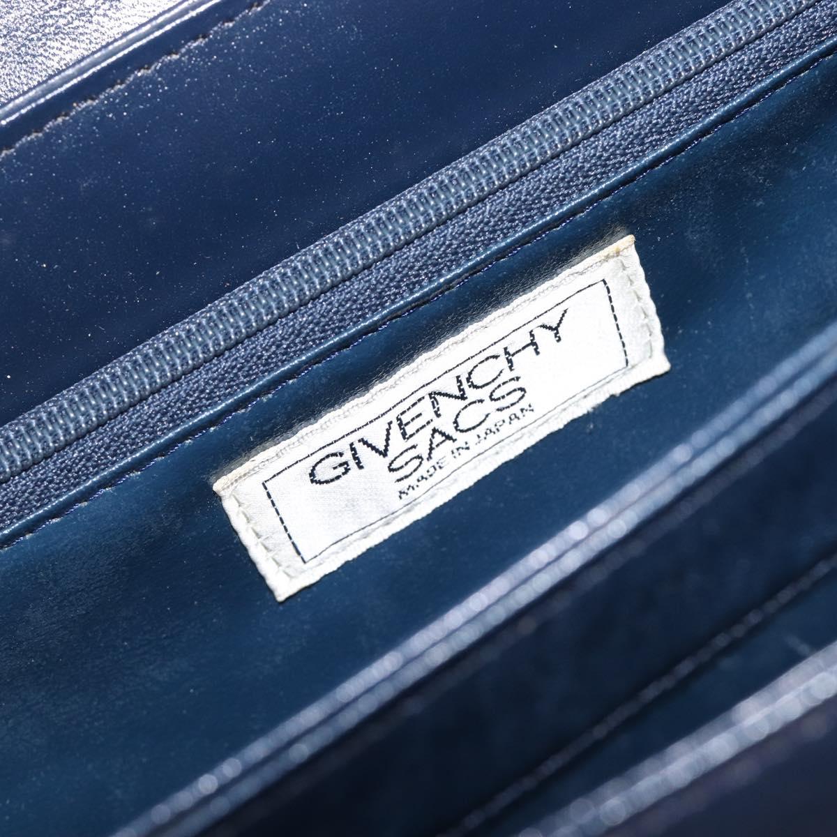 GIVENCHY Hand Bag Leather Navy Gold Tone Auth bs37763