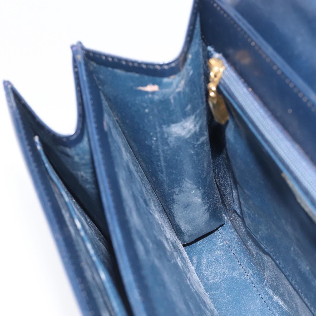 GIVENCHY Hand Bag Leather Navy Gold Tone Auth bs37763