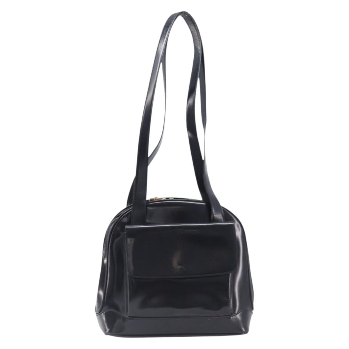 GUCCI Shoulder Bag Patent Black Gold Tone 001 118 1650 Auth bs37764