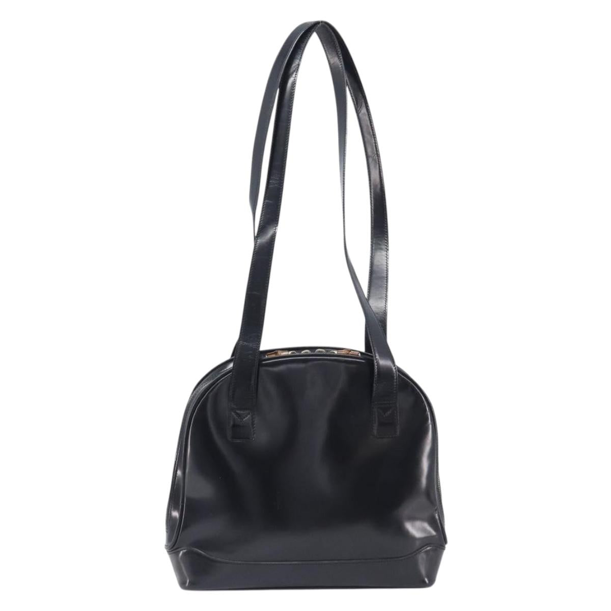 GUCCI Shoulder Bag Patent Black Gold Tone 001 118 1650 Auth bs37764