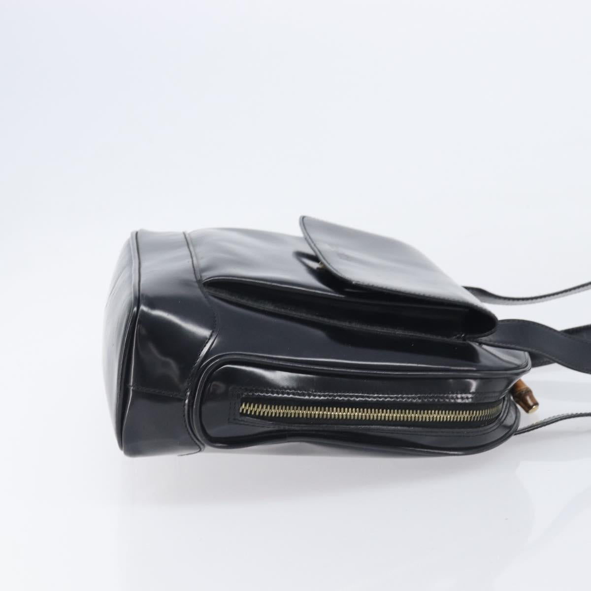 GUCCI Shoulder Bag Patent Black Gold Tone 001 118 1650 Auth bs37764