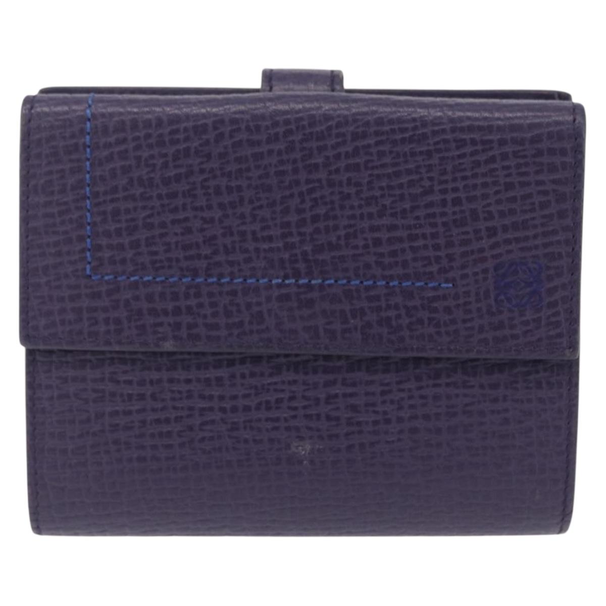 LOEWE Bifold Wallet Leather Purple Auth bs37765