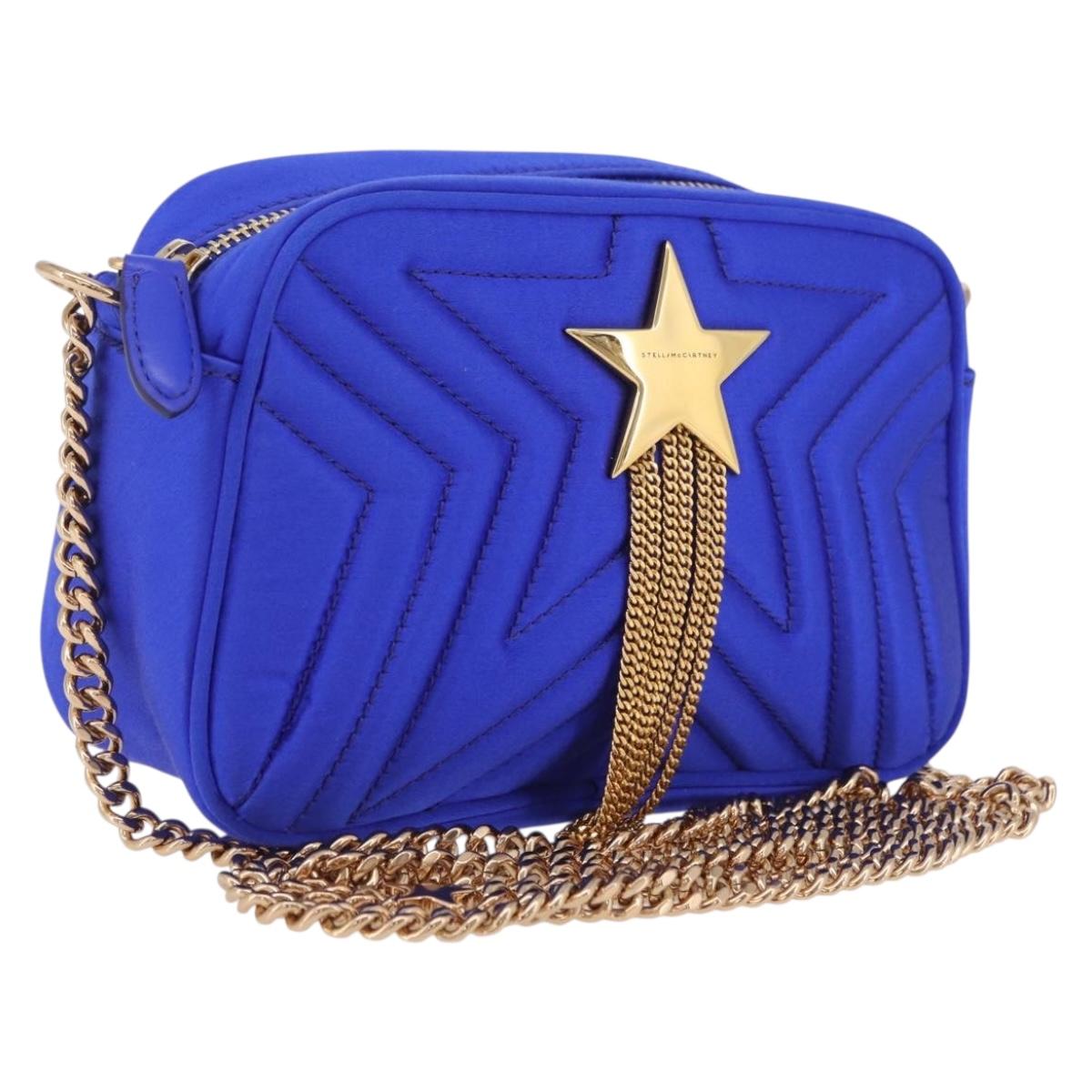 Stella McCartney Stella Star Chain Shoulder Bag Satin Blue Gold Auth bs37773A
