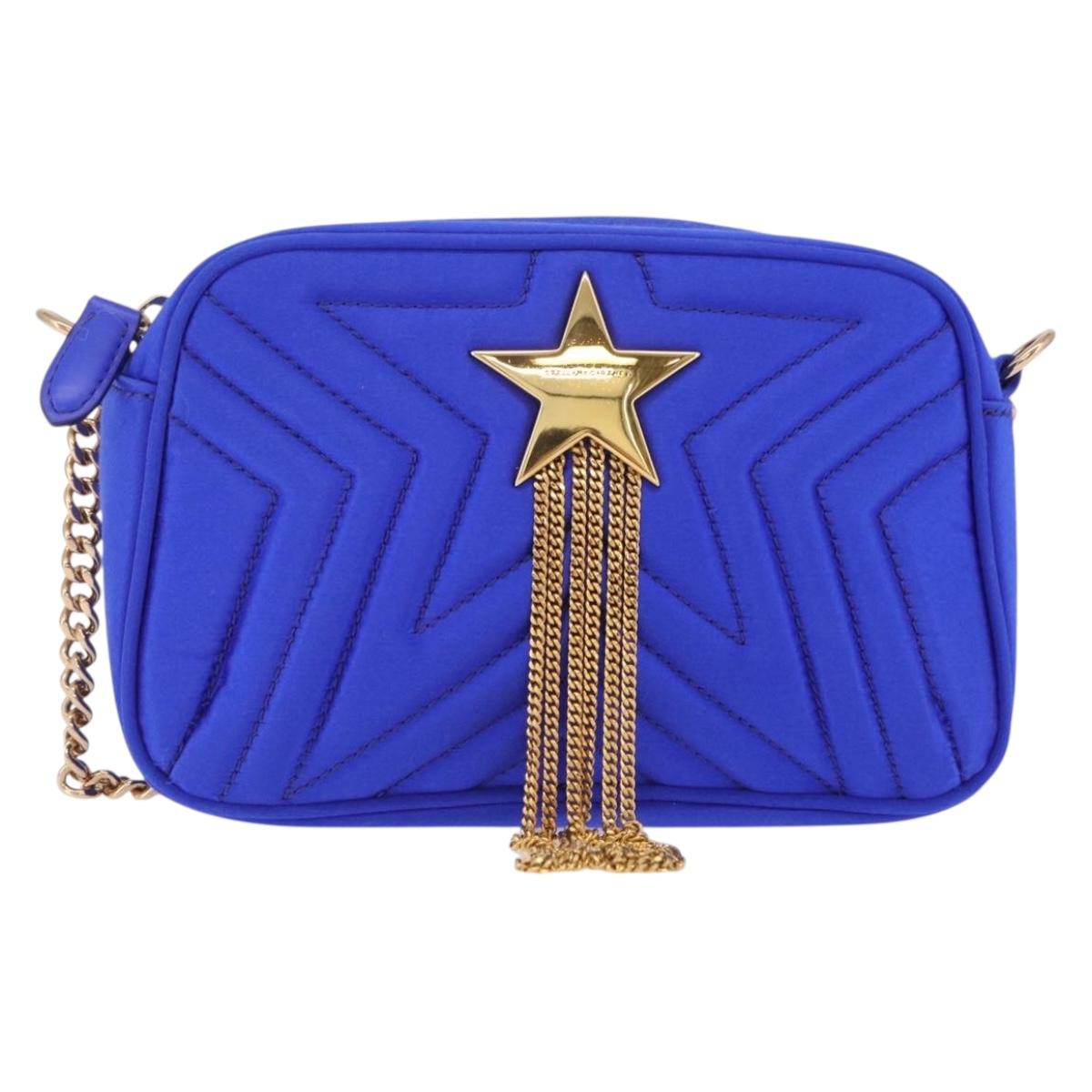 Stella McCartney Stella Star Chain Shoulder Bag Satin Blue Gold Auth bs37773A