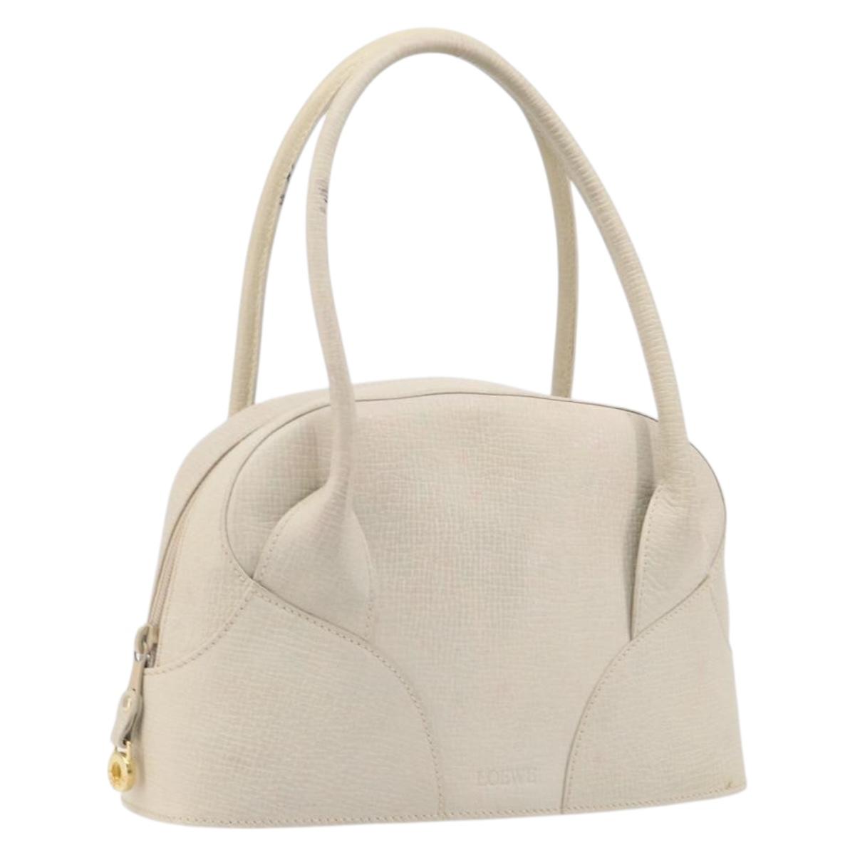 LOEWE Tote Bag Leather White Gold Tone Auth bs37777