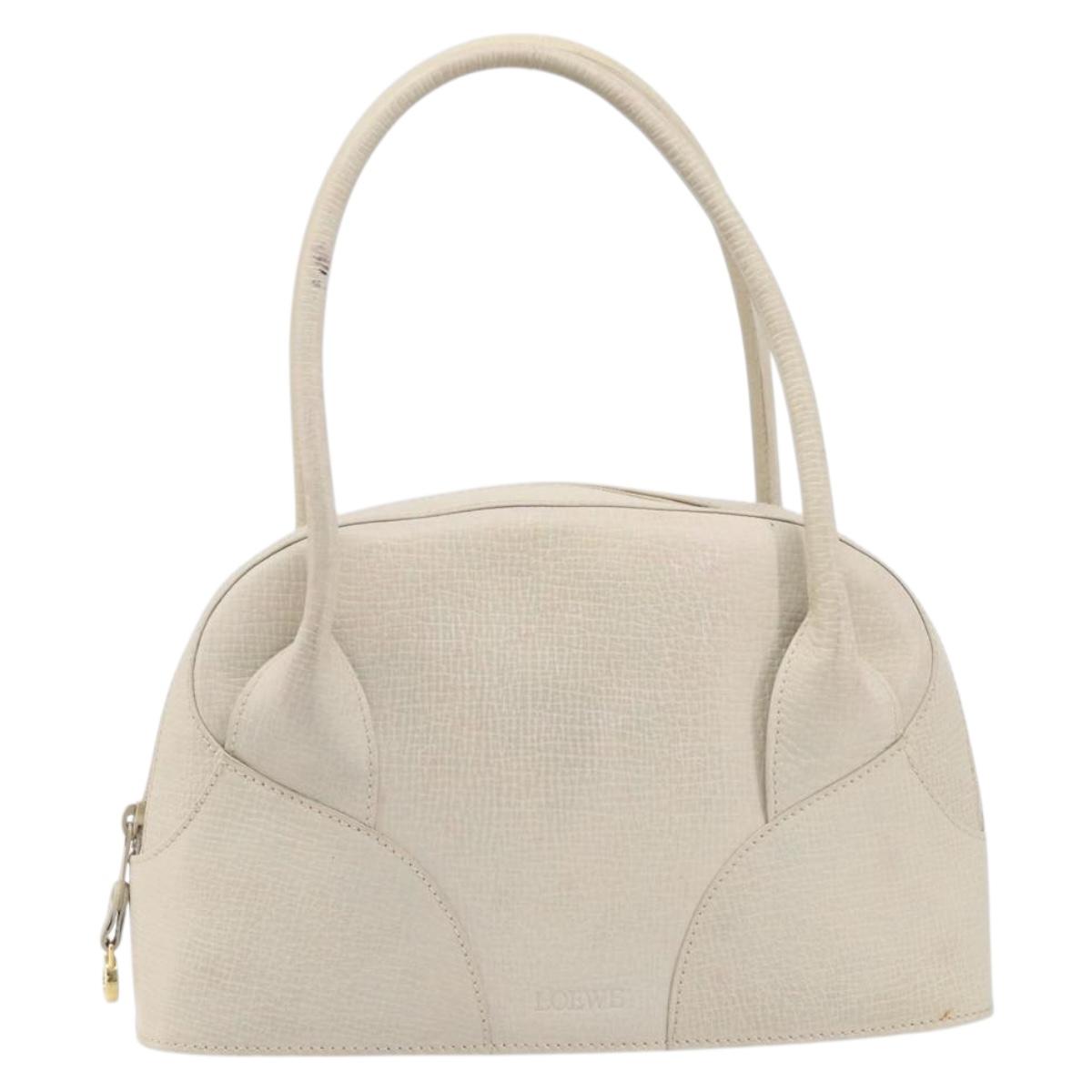 LOEWE Tote Bag Leather White Gold Tone Auth bs37777