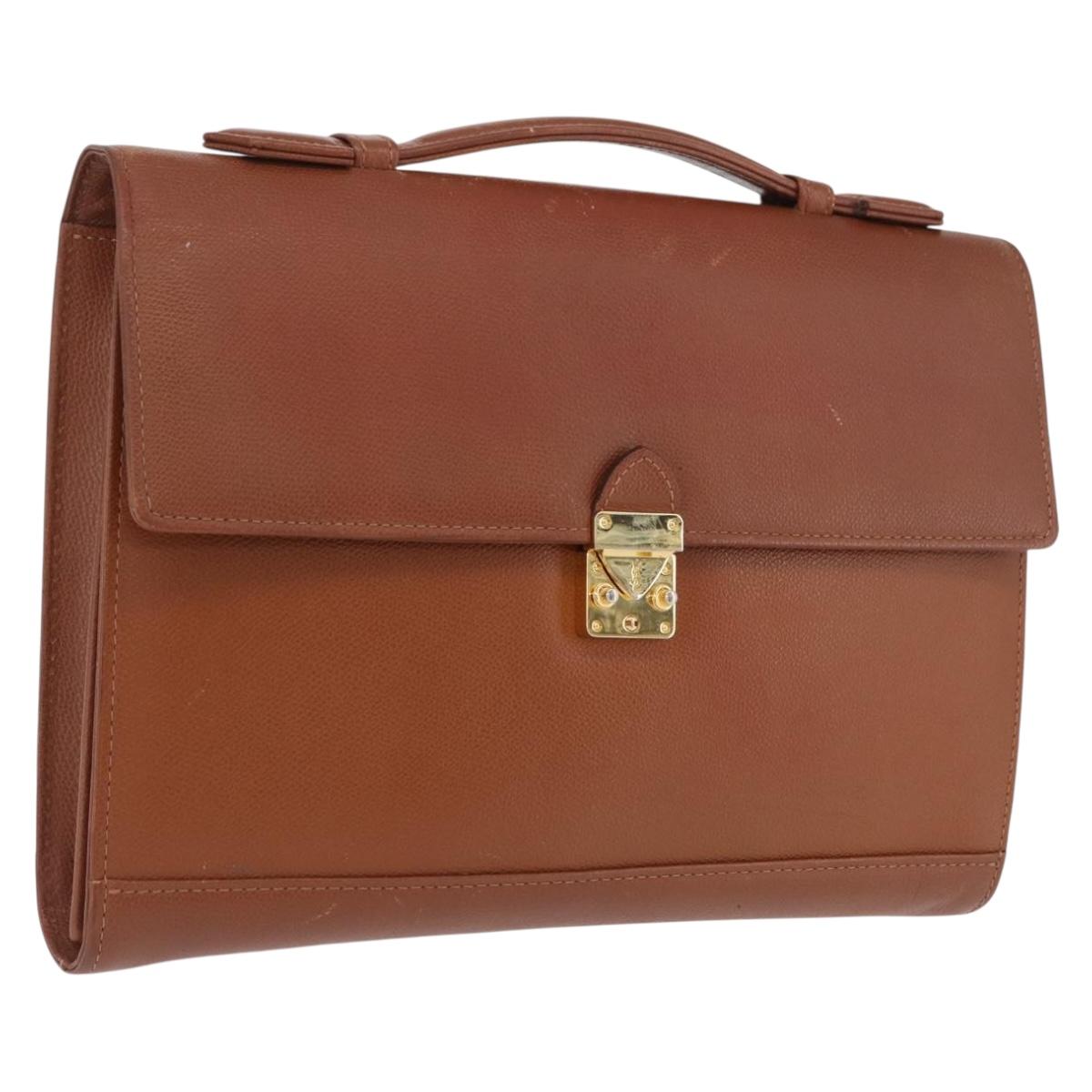 Saint Laurent Hand Bag Leather Brown Gold Tone Auth bs37778