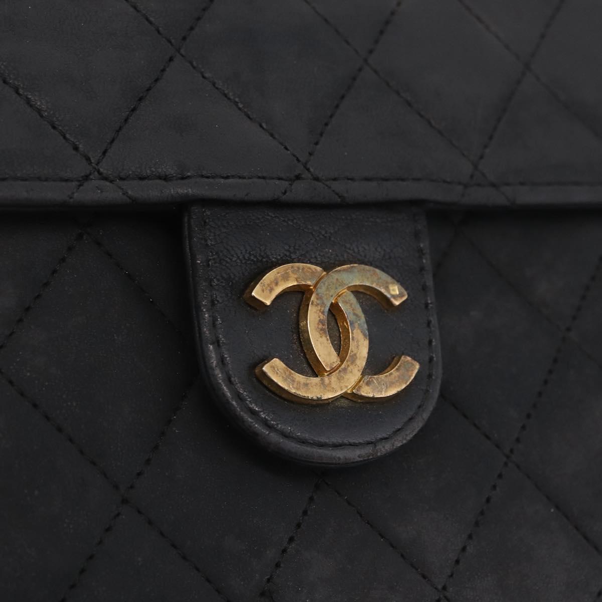 CHANEL Matelasse Chain Shoulder Bag Lamb Skin Black Gold Tone CC Auth bs37785