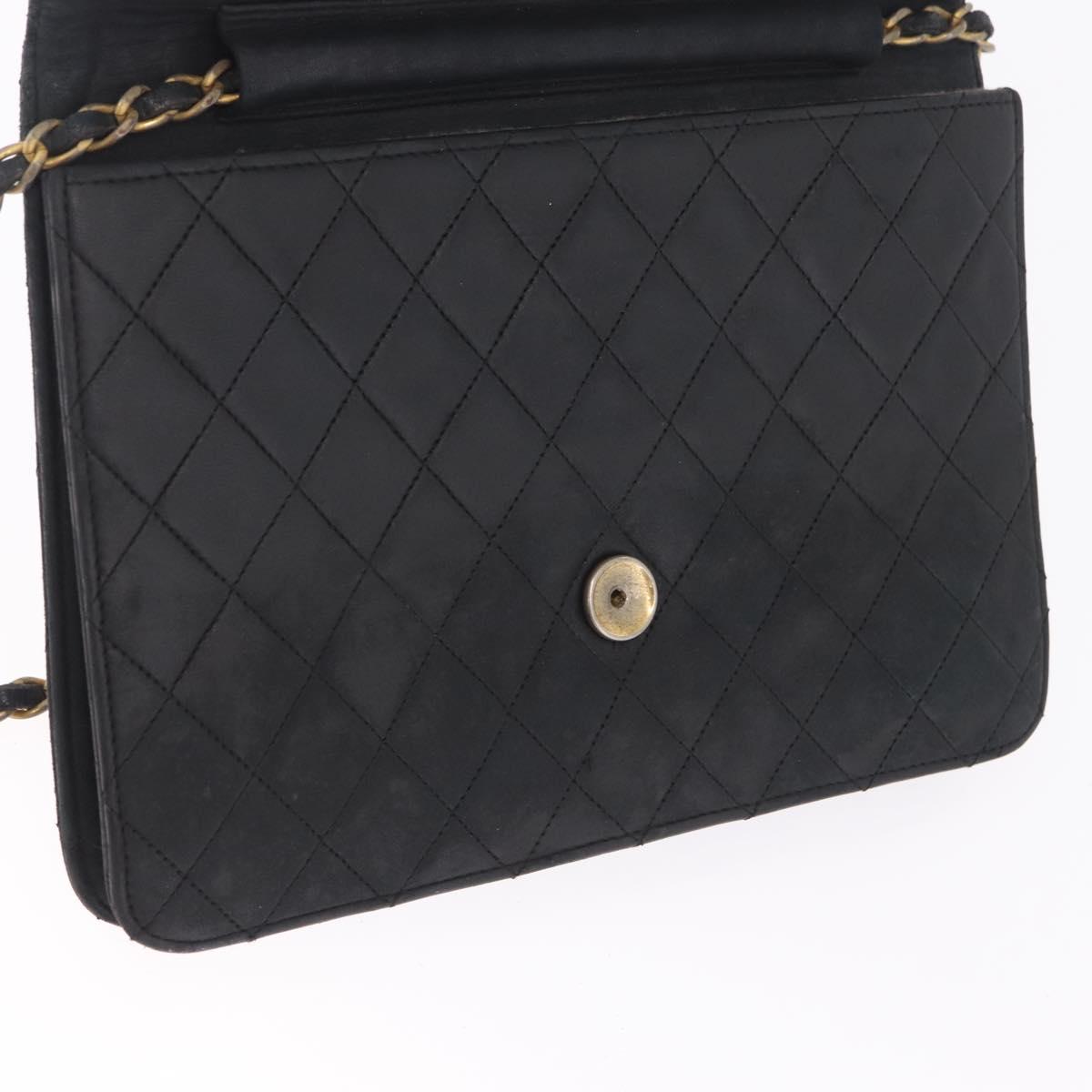 CHANEL Matelasse Chain Shoulder Bag Lamb Skin Black Gold Tone CC Auth bs37785