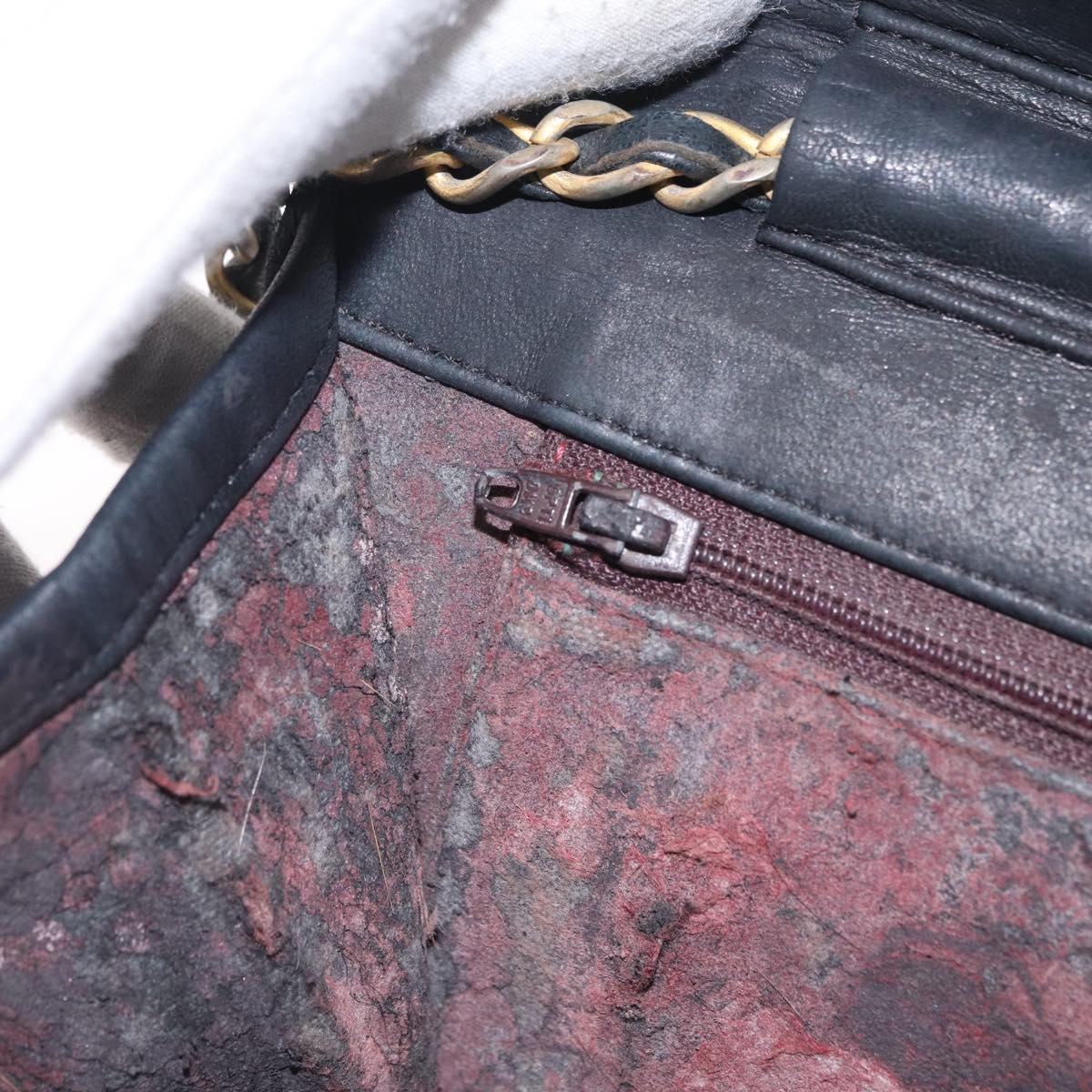 CHANEL Matelasse Chain Shoulder Bag Lamb Skin Black Gold Tone CC Auth bs37785