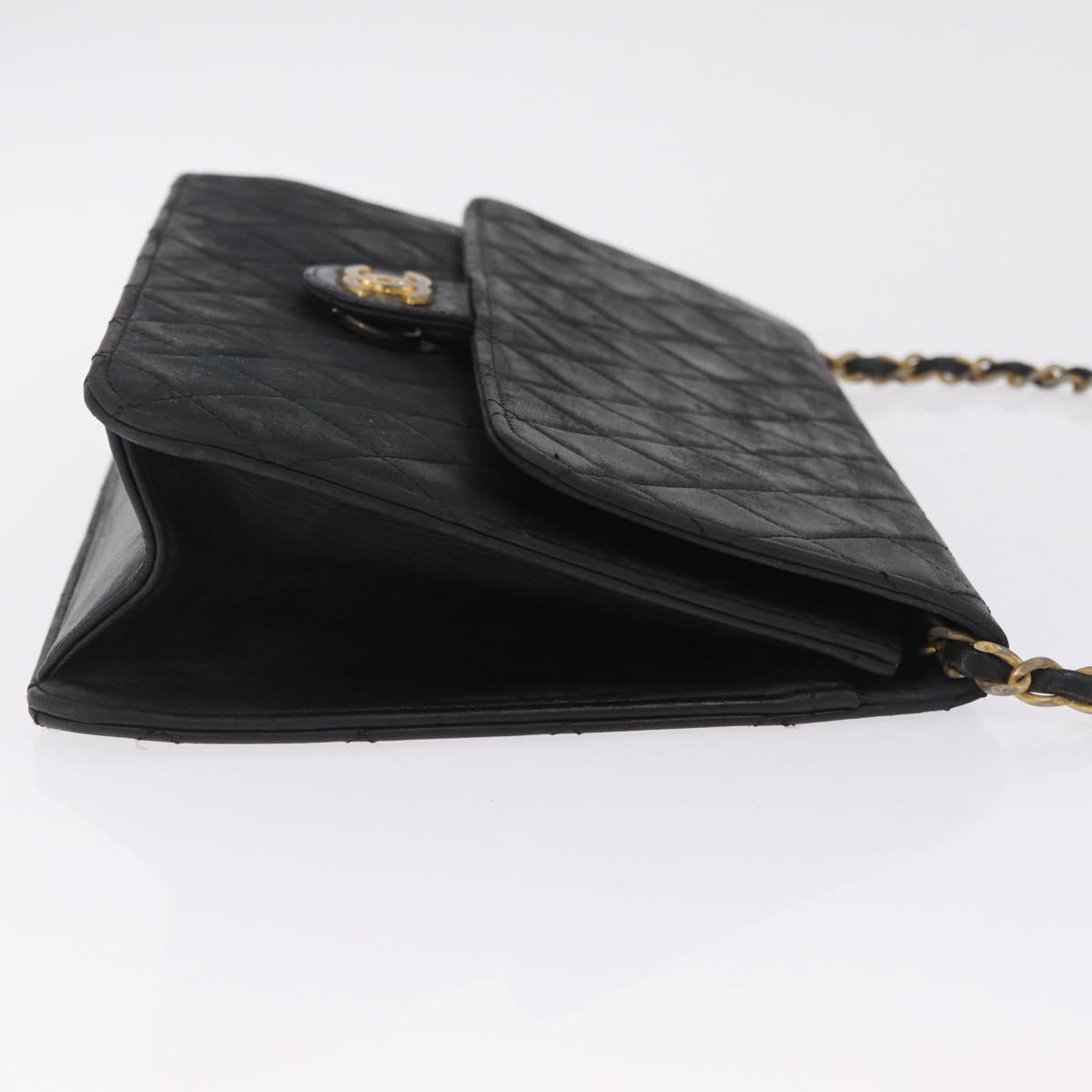 CHANEL Matelasse Chain Shoulder Bag Lamb Skin Black Gold Tone CC Auth bs37785