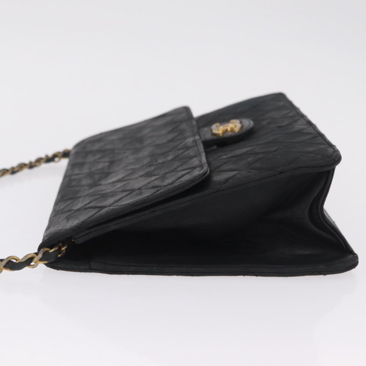 CHANEL Matelasse Chain Shoulder Bag Lamb Skin Black Gold Tone CC Auth bs37785