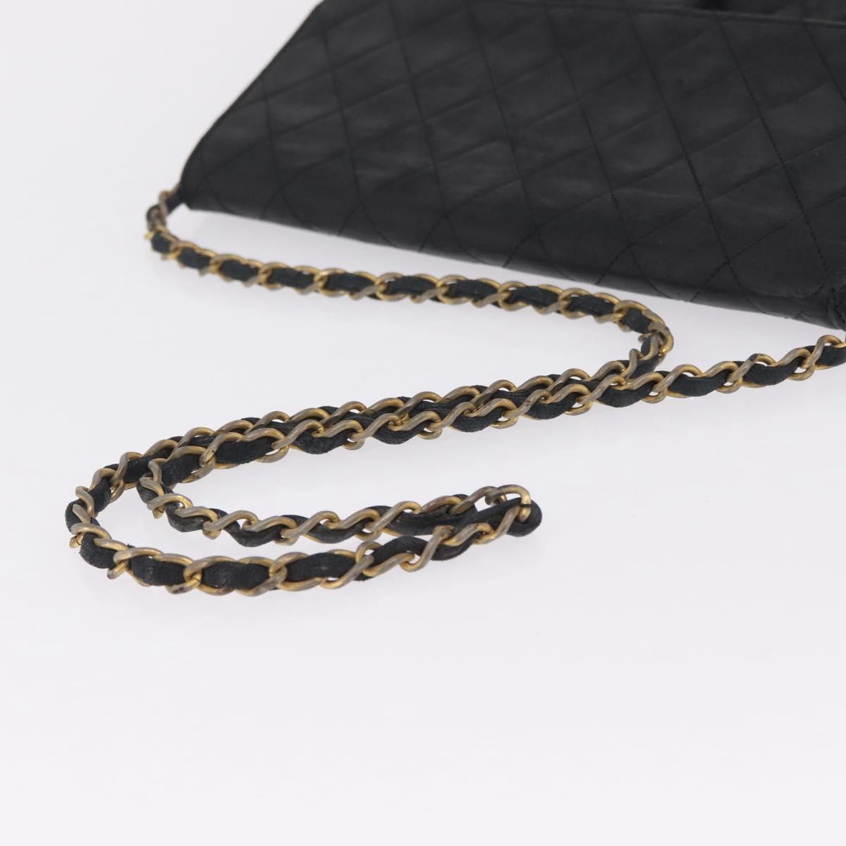 CHANEL Matelasse Chain Shoulder Bag Lamb Skin Black Gold Tone CC Auth bs37785
