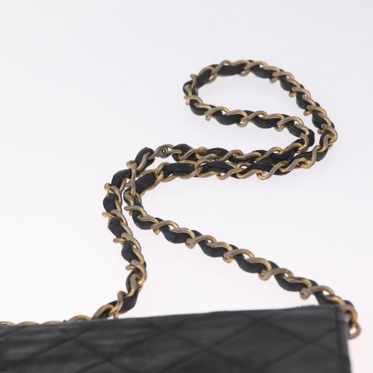 CHANEL Matelasse Chain Shoulder Bag Lamb Skin Black Gold Tone CC Auth bs37785