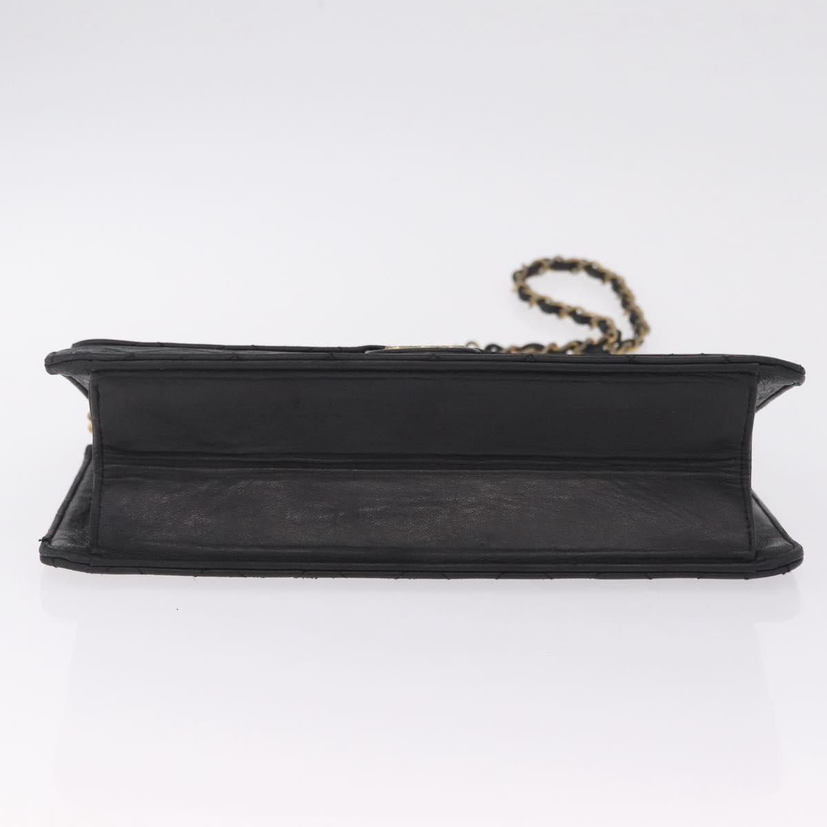 CHANEL Matelasse Chain Shoulder Bag Lamb Skin Black Gold Tone CC Auth bs37785