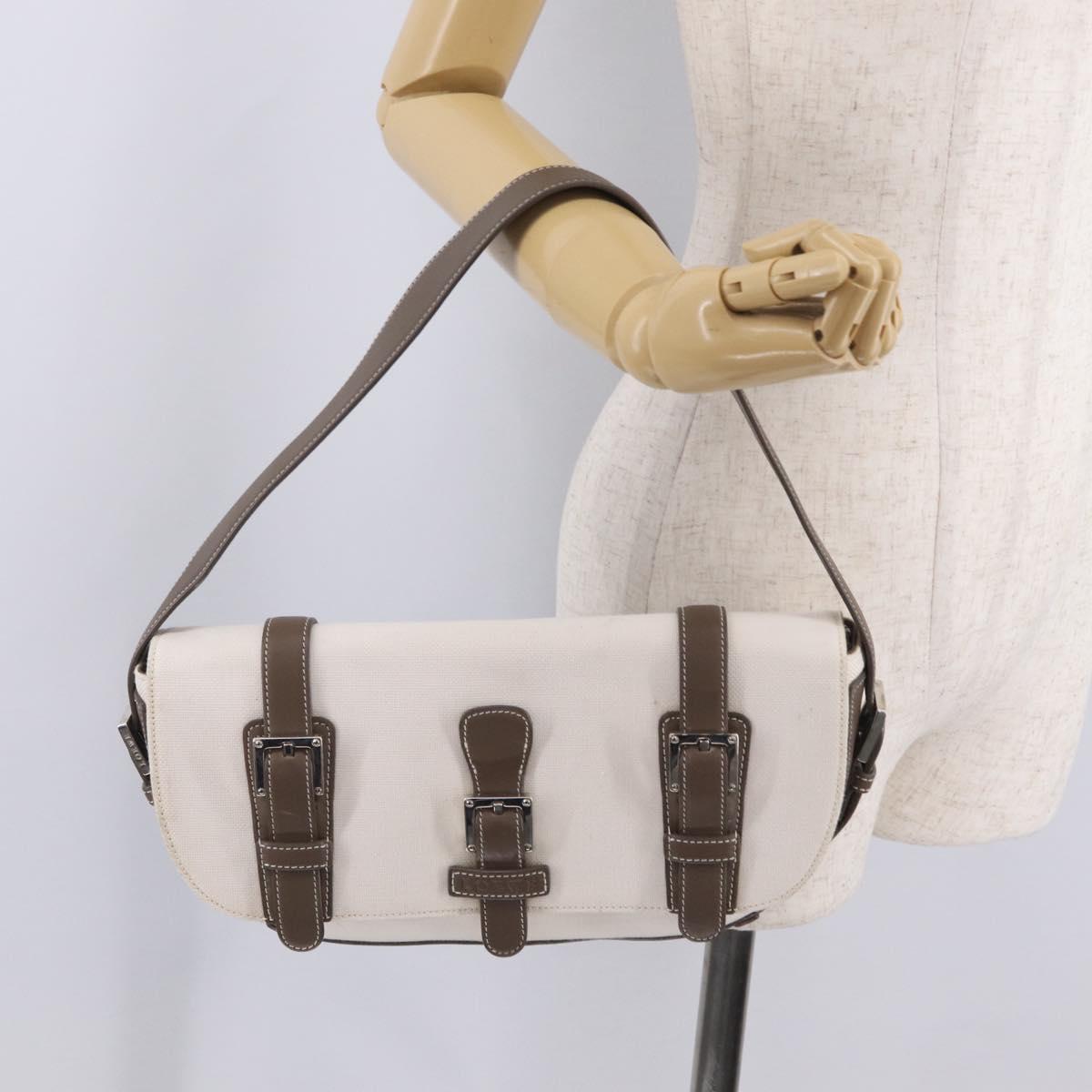 LOEWE Shoulder Bag Canvas White Silver Auth bs37789A