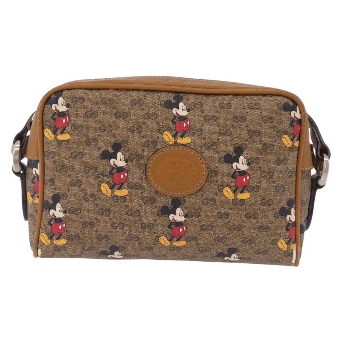 GUCCI x Disney MicroGG Mickey Mouse Shoulder Bag PVC Beige Gold Auth bs37790