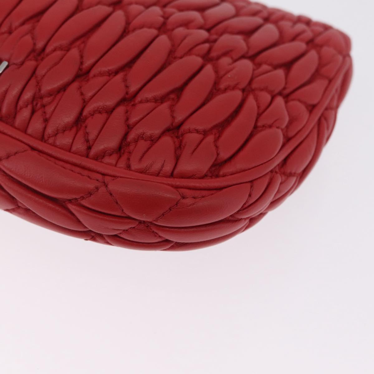 Miu Miu Matelasse Chain Shoulder Bag Leather Red Silver Auth bs37793A