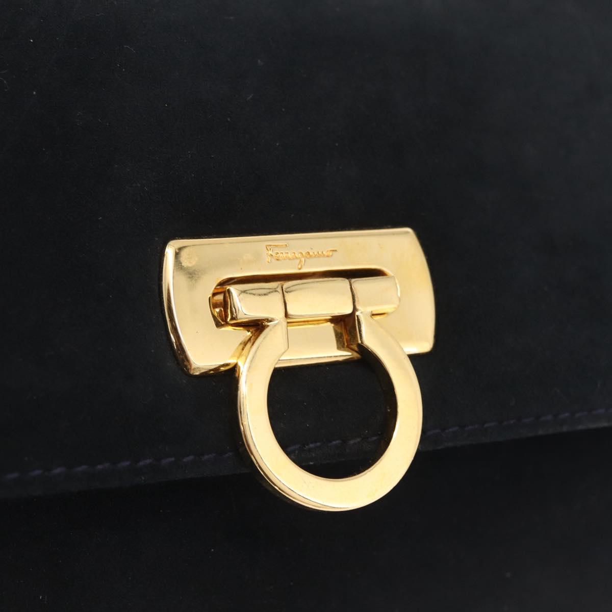 Salvatore Ferragamo Gancini Shoulder Bag Suede Navy Gold Tone Auth bs37795