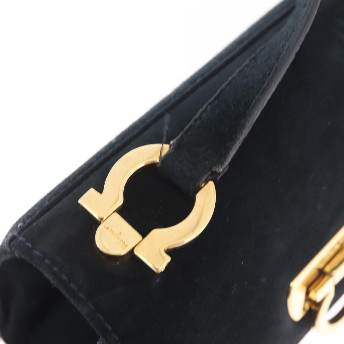 Salvatore Ferragamo Gancini Shoulder Bag Suede Navy Gold Tone Auth bs37795