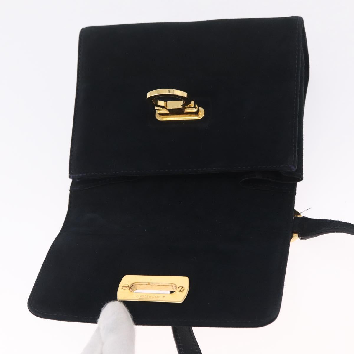 Salvatore Ferragamo Gancini Shoulder Bag Suede Navy Gold Tone Auth bs37795