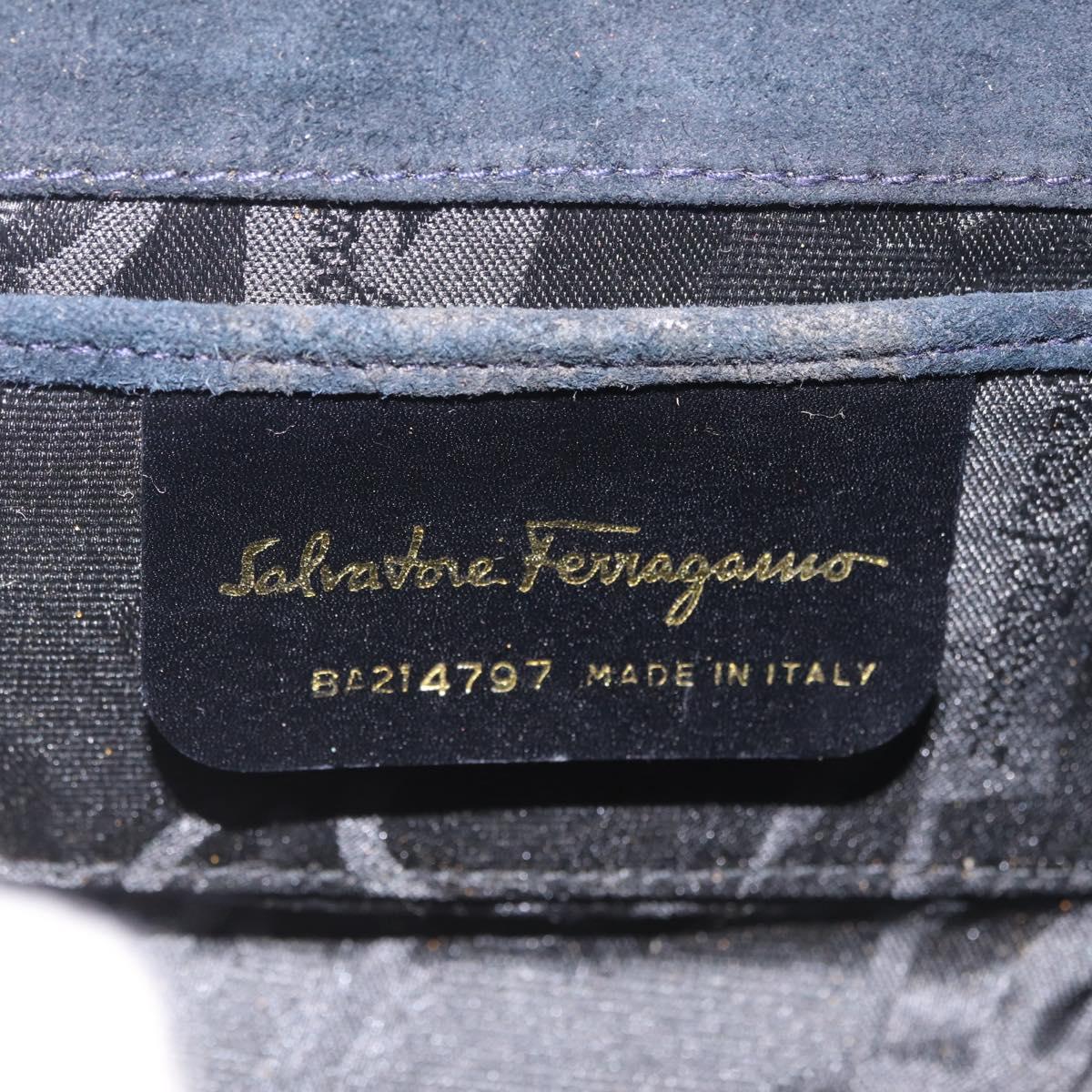 Salvatore Ferragamo Gancini Shoulder Bag Suede Navy Gold Tone Auth bs37795