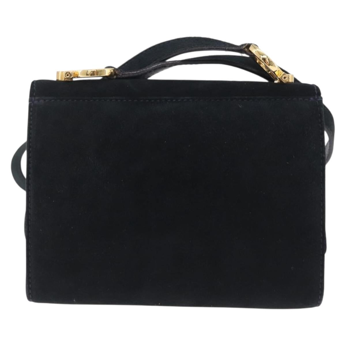 Salvatore Ferragamo Gancini Shoulder Bag Suede Navy Gold Tone Auth bs37795