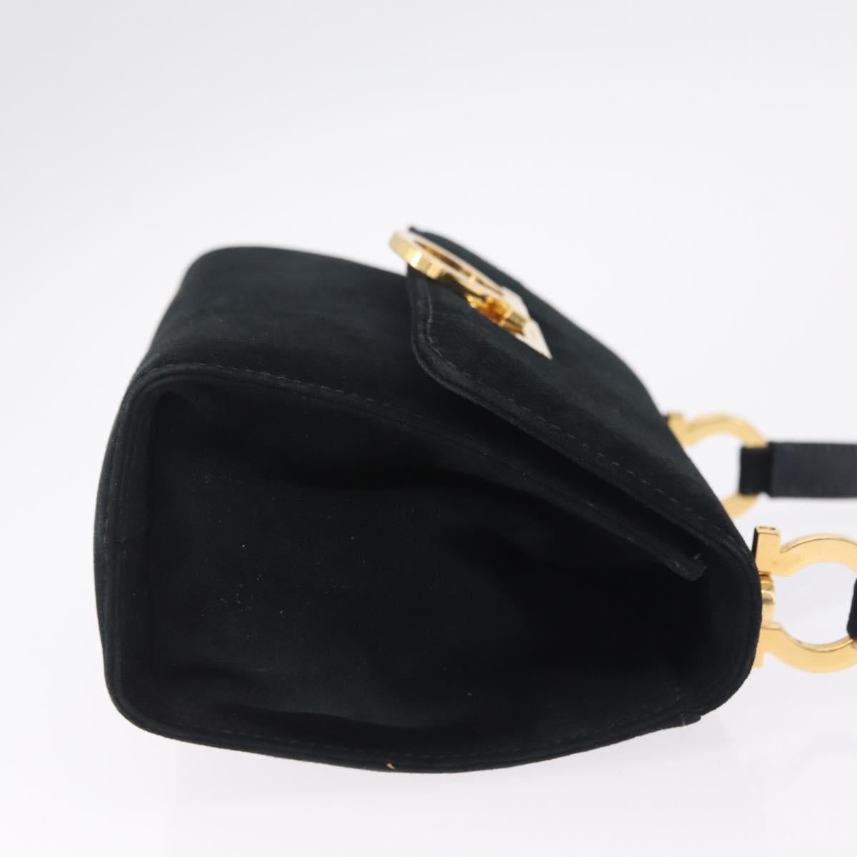 Salvatore Ferragamo Gancini Shoulder Bag Suede Navy Gold Tone Auth bs37795