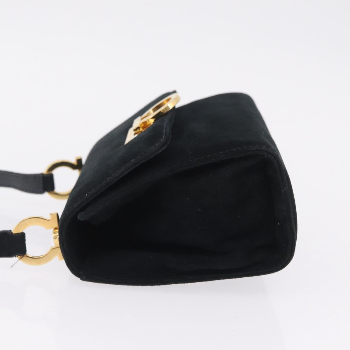 Salvatore Ferragamo Gancini Shoulder Bag Suede Navy Gold Tone Auth bs37795