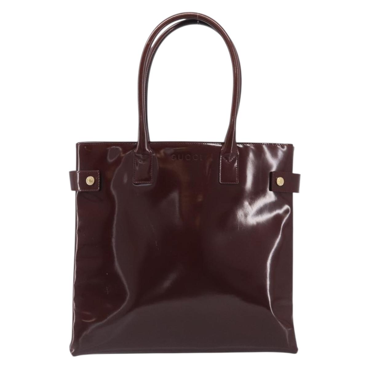 GUCCI Hand Bag Patent Brown Gold Tone 002 2104 04070 Auth bs37796