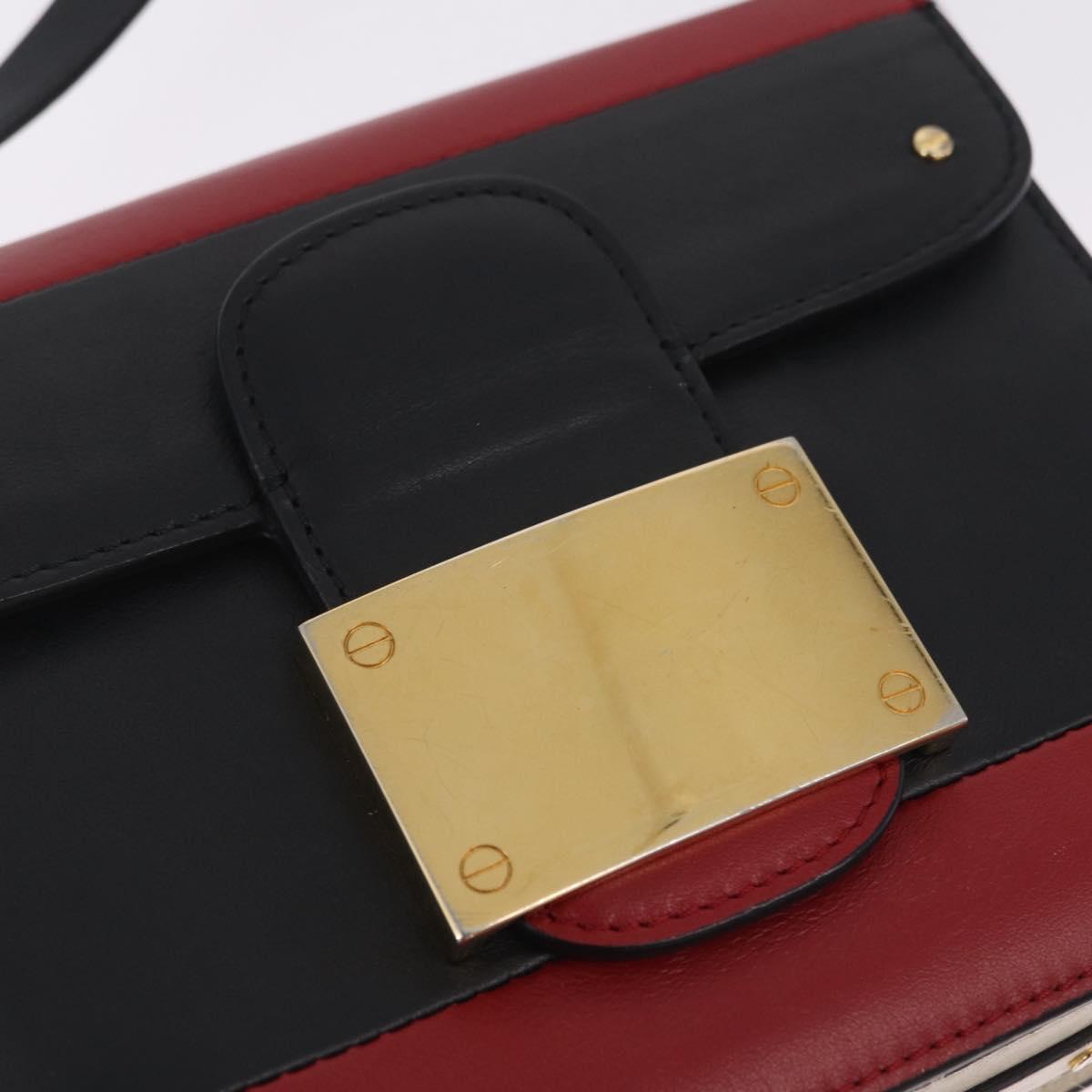 Valentino Shoulder Bag Leather Black Gold Tone Auth bs37798