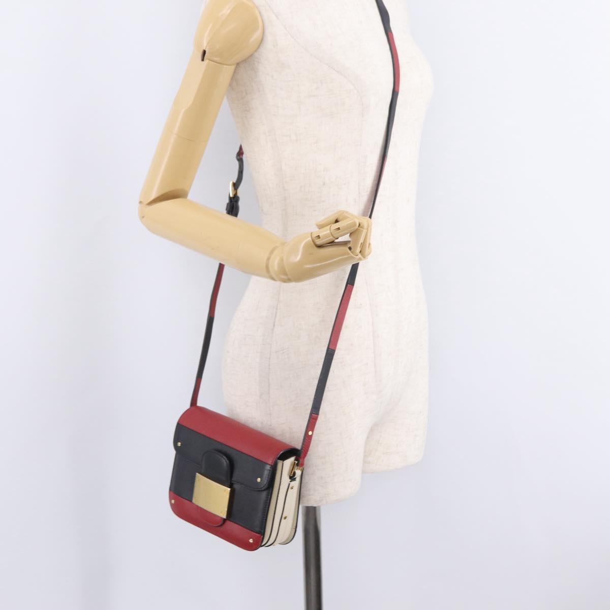 Valentino Shoulder Bag Leather Black Gold Tone Auth bs37798