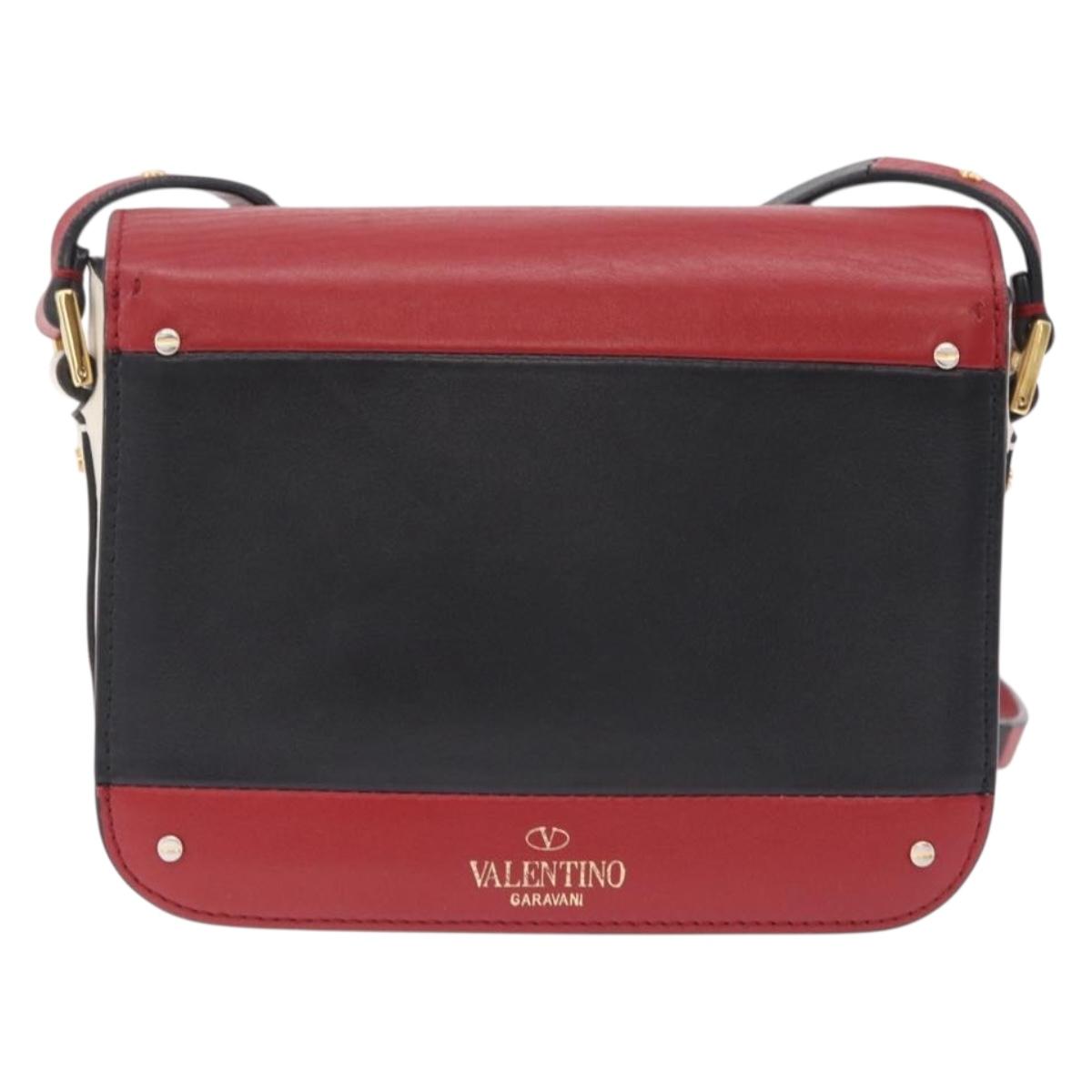 Valentino Shoulder Bag Leather Black Gold Tone Auth bs37798