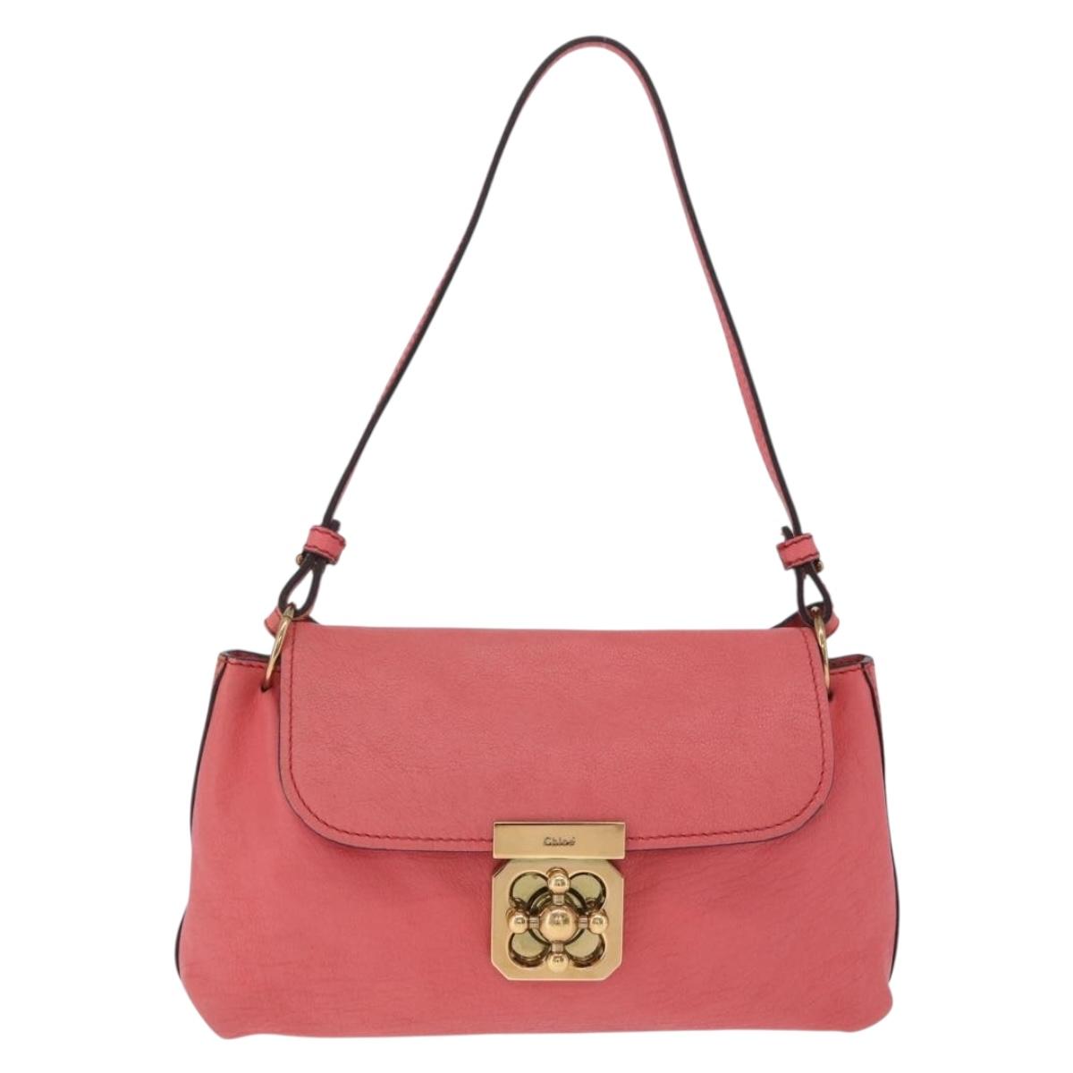 Chloe Elsie Shoulder Bag Leather Pink Gold Tone Auth bs37800