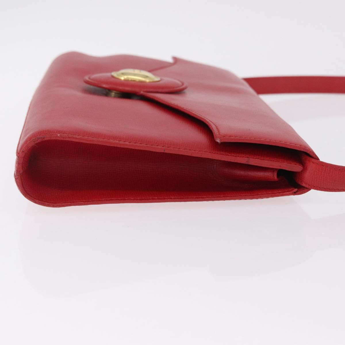 Christian Dior Shoulder Bag Leather Red Gold Tone Auth bs37803