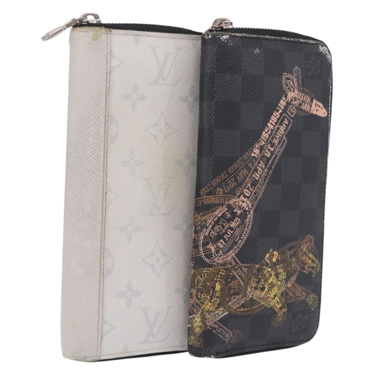 LOUIS VUITTON Taigarama Damier Graphite Zippy Wallet Vertical 2 Set Auth bs37804