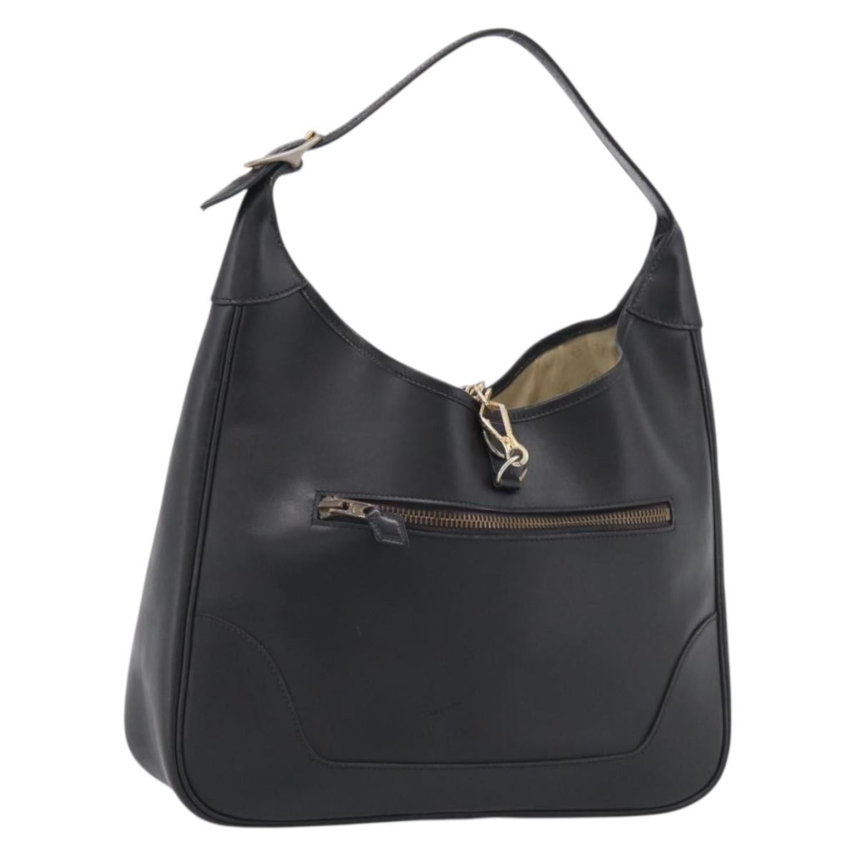 HERMES Trim Shoulder Bag Leather Black Gold Tone Auth bs37822