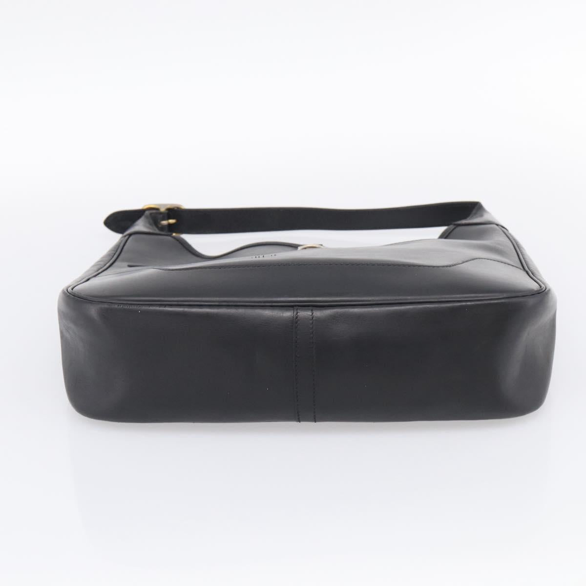 HERMES Trim Shoulder Bag Leather Black Gold Tone Auth bs37822