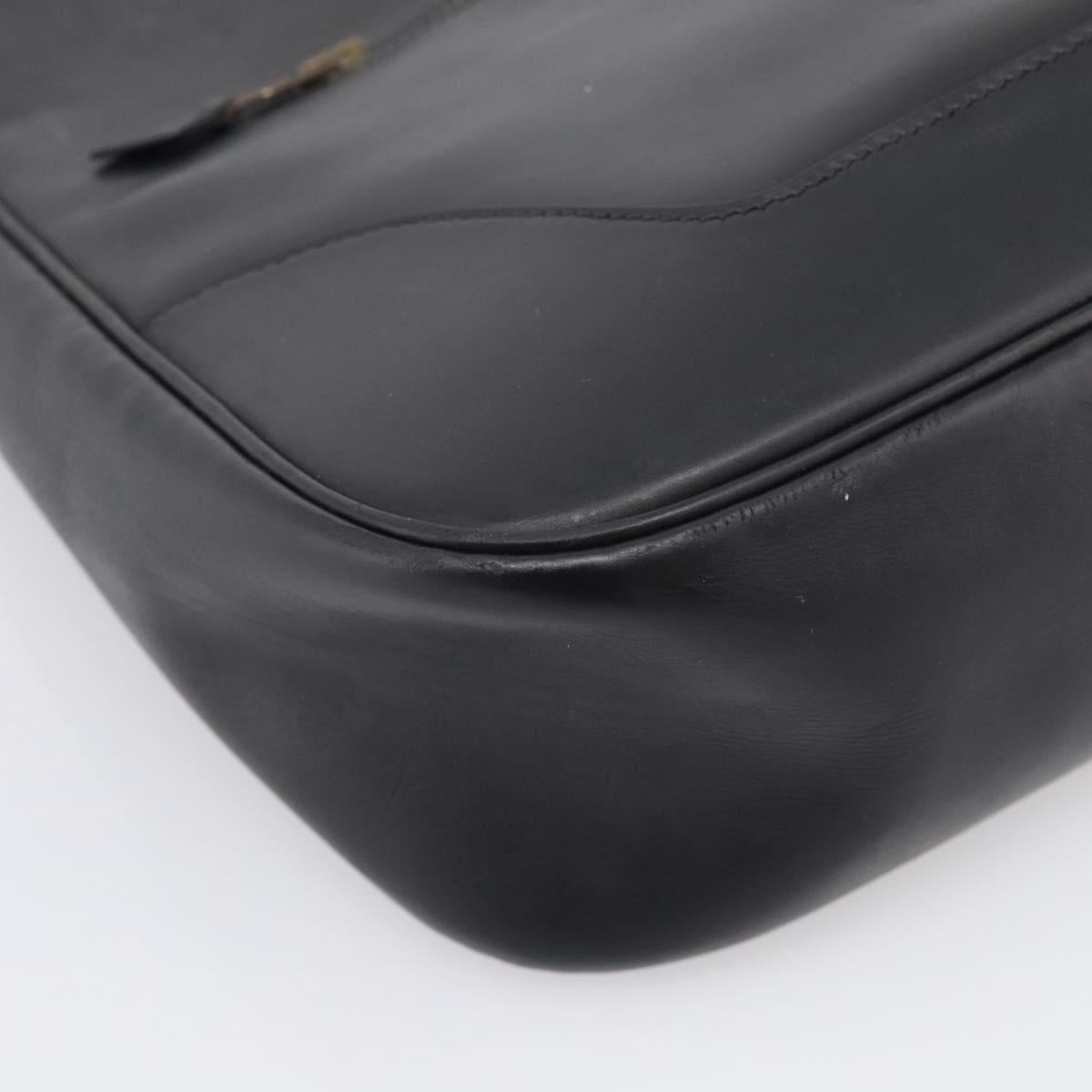 HERMES Trim Shoulder Bag Leather Black Gold Tone Auth bs37822
