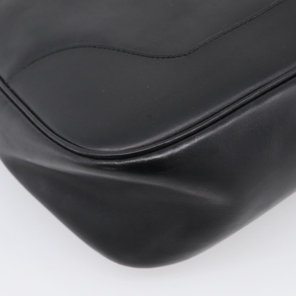 HERMES Trim Shoulder Bag Leather Black Gold Tone Auth bs37822
