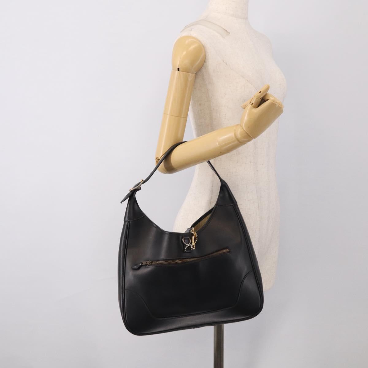 HERMES Trim Shoulder Bag Leather Black Gold Tone Auth bs37822