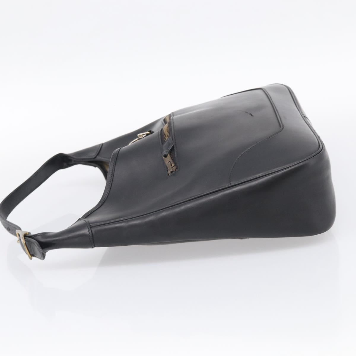 HERMES Trim Shoulder Bag Leather Black Gold Tone Auth bs37822